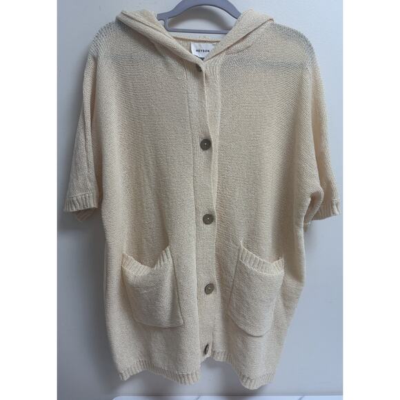 Heyson Women’s Short Sleeve Knit Hoodie Cardigan Sweater Size S Beige - Picture 1 of 5